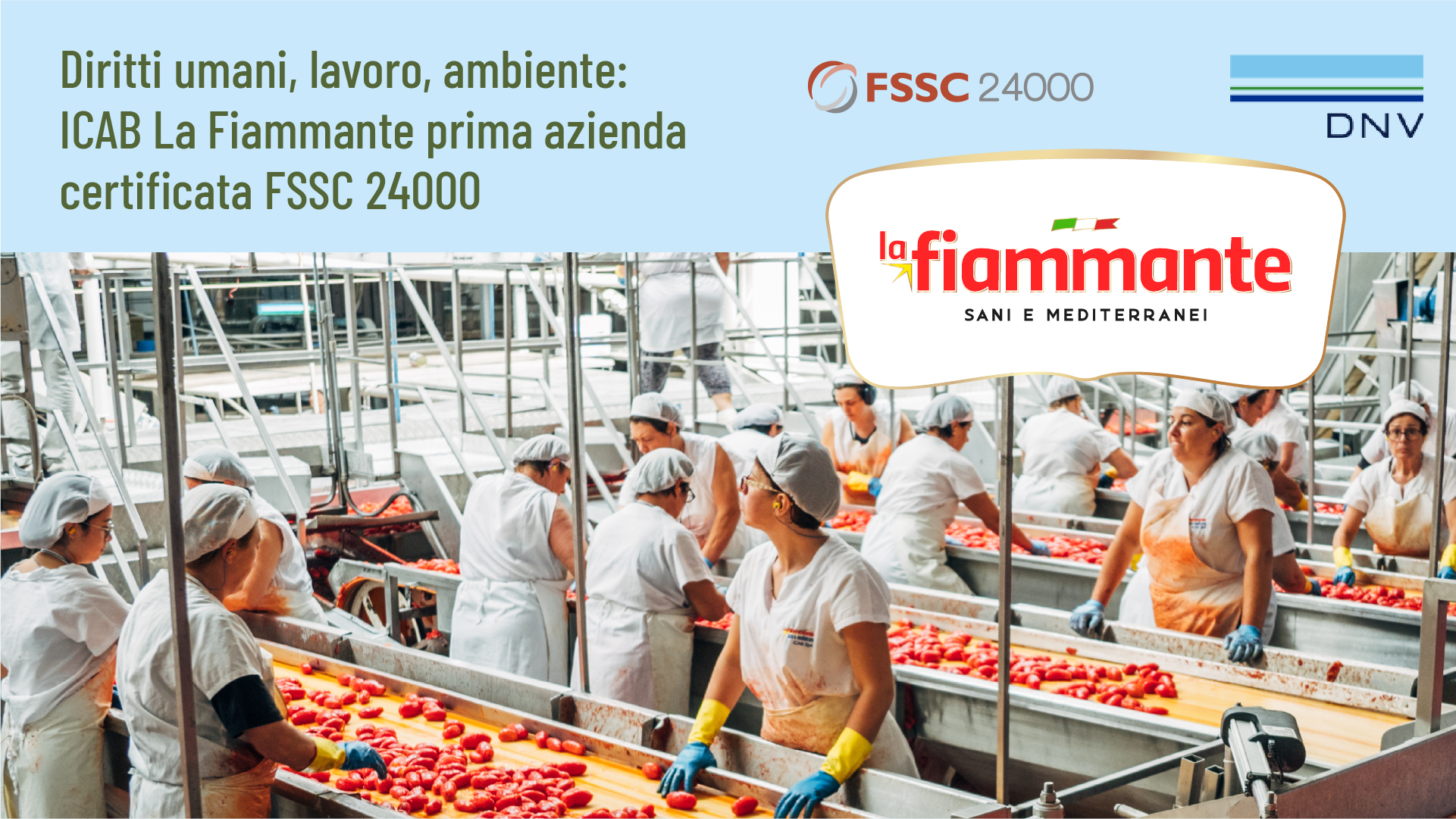 Diritti umani, lavoro, ambiente. ICAB La Fiammante certificata FSSC 24000.