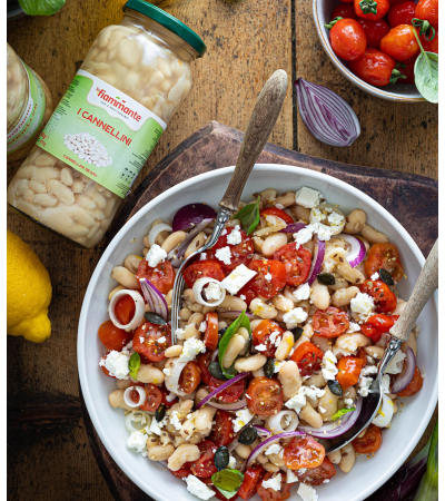 Insalata estiva di Cannellini, pomodorini e feta greca