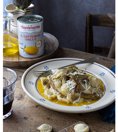 Orecchiette ai carciofi, datterino giallo e ricotta salata